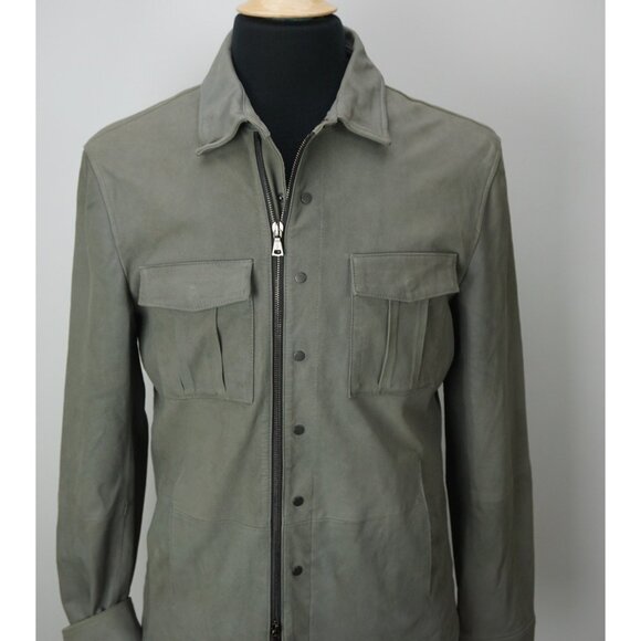 John Varvatos Griffin Gray Goat Suede Leather Jacket Coat Sz 48 NEW